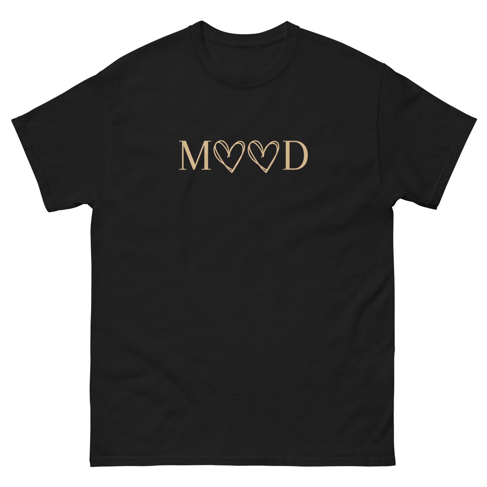 Self-Love MOOD T-Shirt in bold red with beige lettering and heart symbols, a confidence-boosting and inspiring fashion piece.