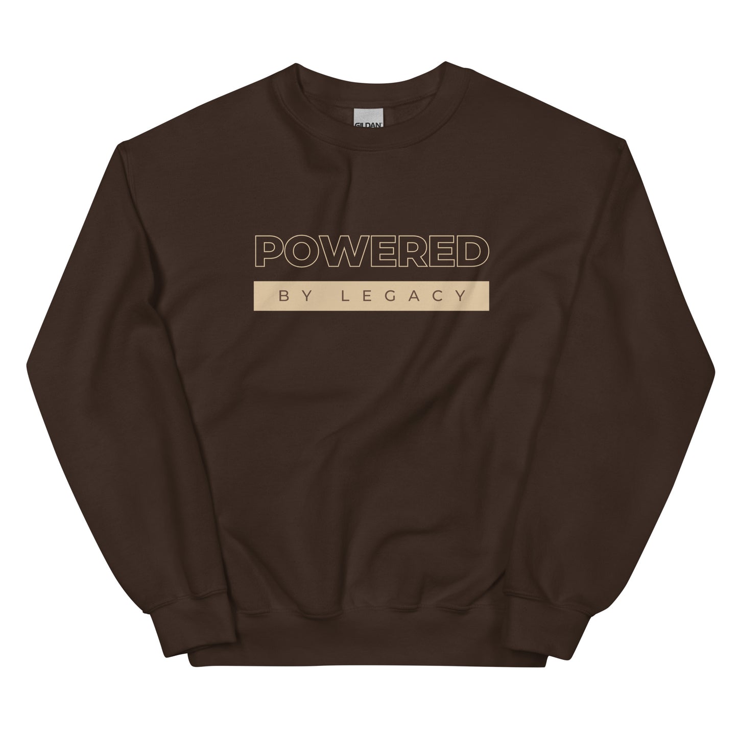 Powered by Legacy Sweatshirt in brown with beige lettering, a warm and motivational pullover for those leaving a lasting impact.