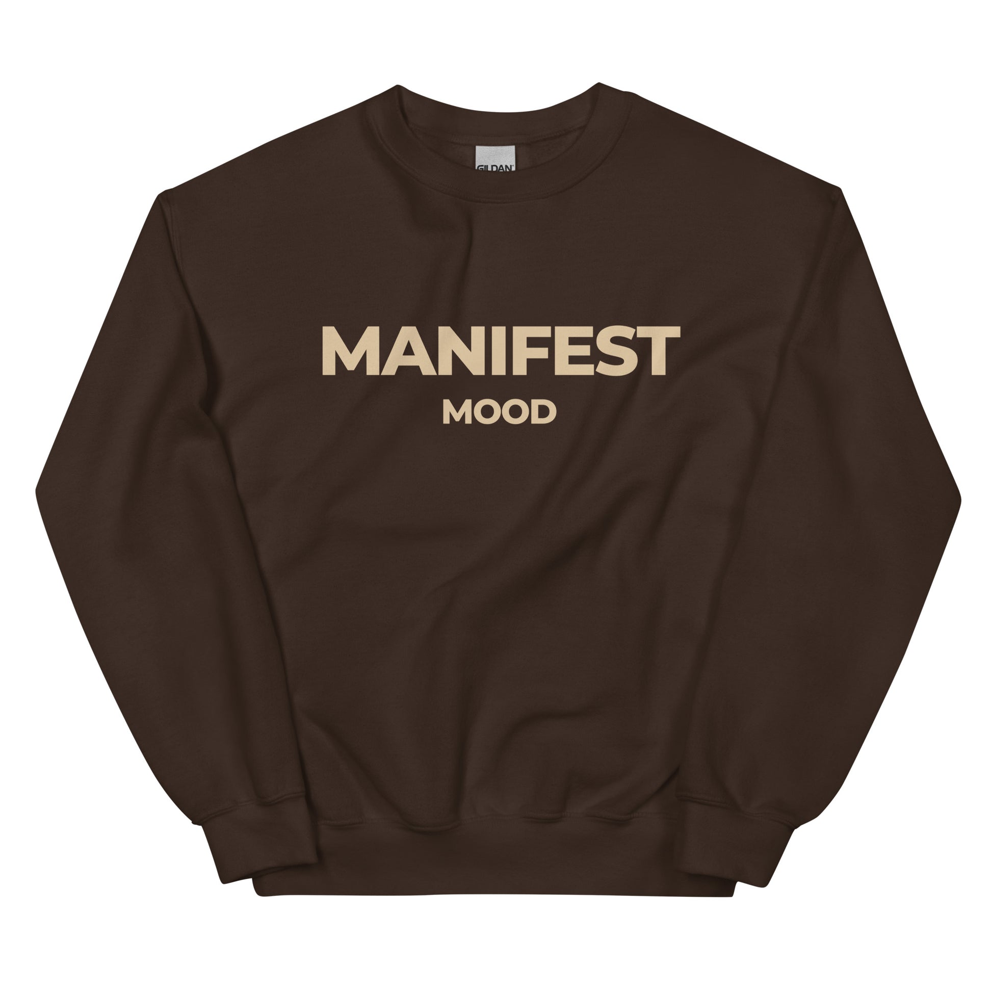 Manifest Mood T-Shirt in brown with beige lettering, a warm and stylish tee for entrepreneurs and creators manifesting their goals.