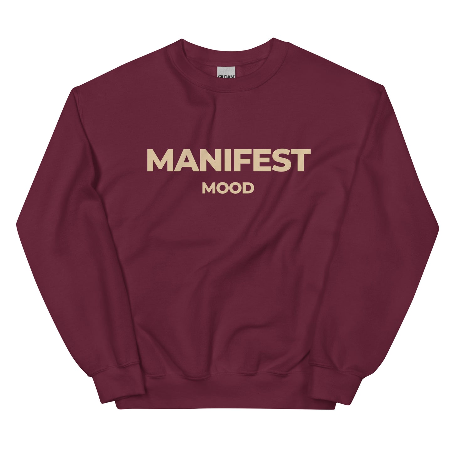 Manifest Mood T-Shirt in burgundy with beige lettering, an empowering tee for individuals embracing a manifestation mindset.