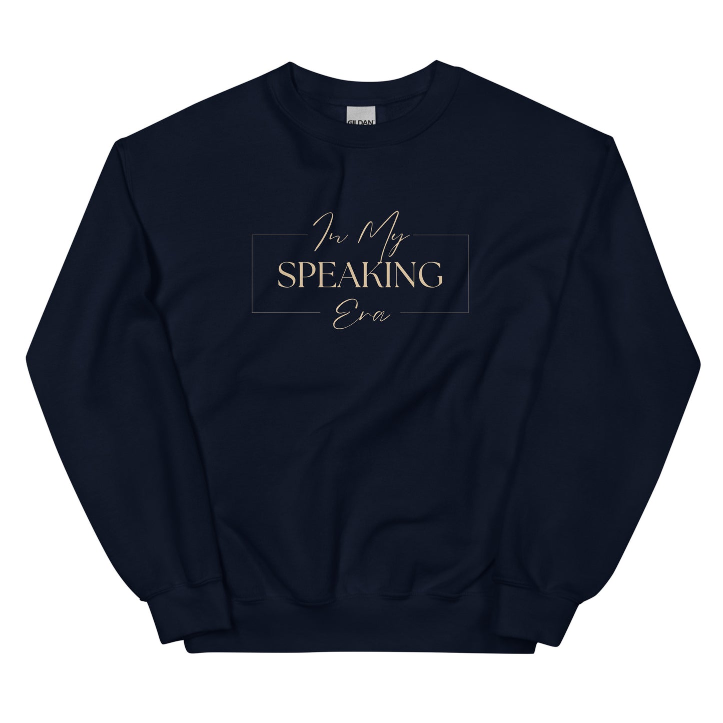 In My Speaking Era Sweatshirt in black with beige lettering, a cozy and empowering pullover for speakers, leaders, and entrepreneurs.