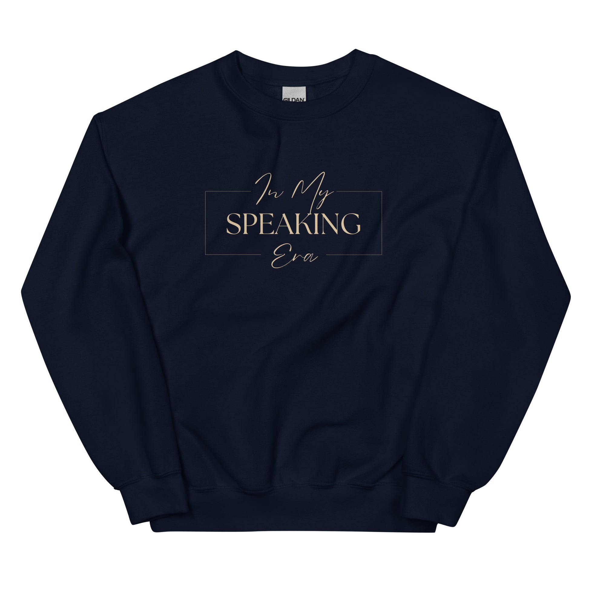 In My Speaking Era Sweatshirt in black with beige lettering, a cozy and empowering pullover for speakers, leaders, and entrepreneurs.