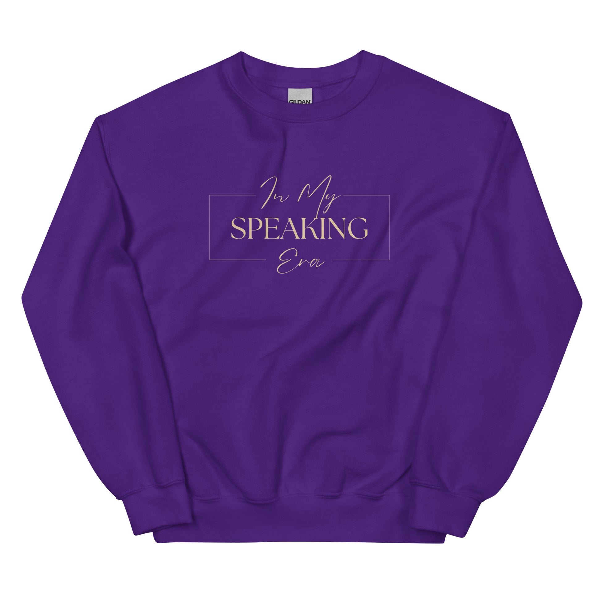 In My Speaking Era Sweatshirt in deep purple with beige lettering, an empowering and cozy piece for confident speakers and thought leaders.