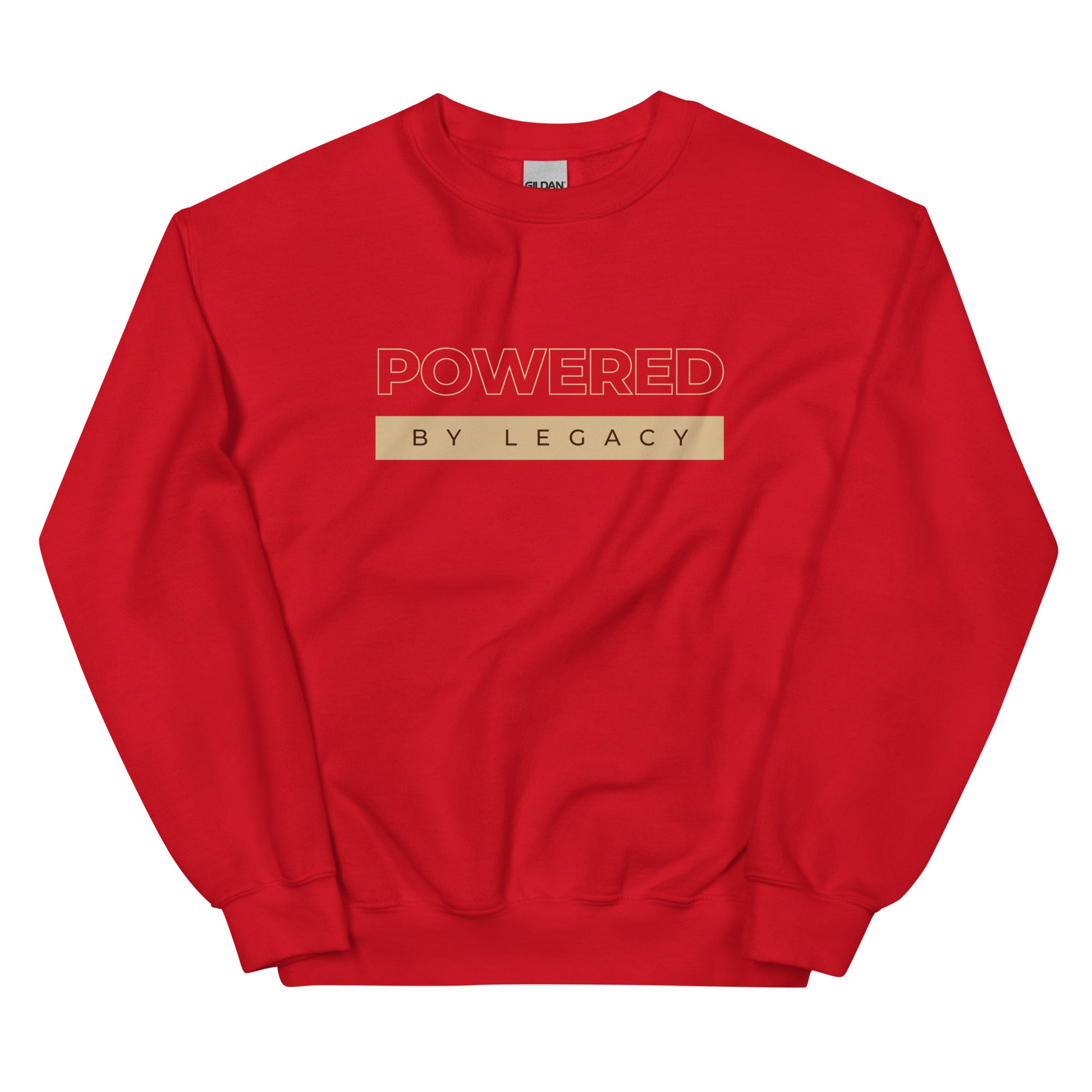 Powered by Legacy Sweatshirt in bold red with beige lettering, a strong statement piece for those turning dreams into generational wealth.